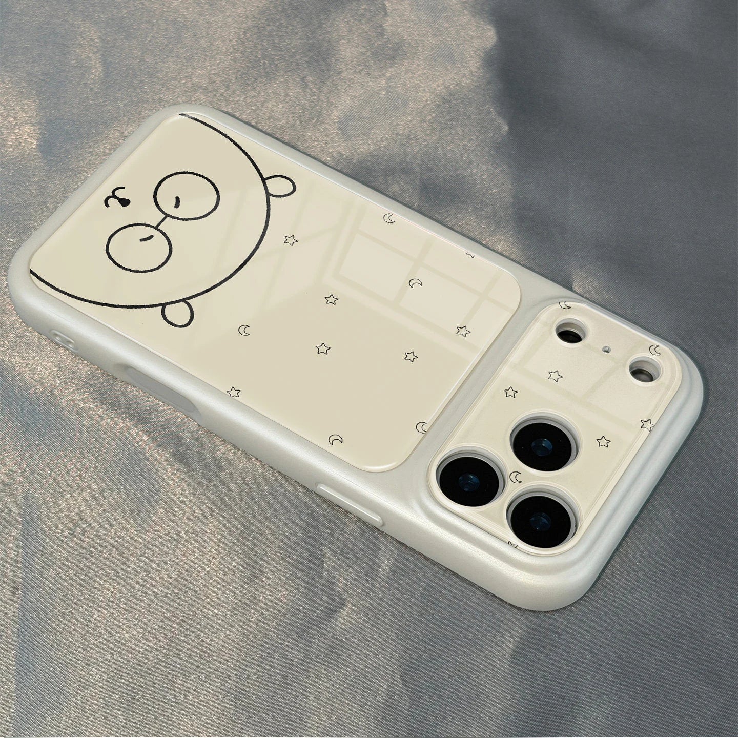 Line Bear Stars Phone Case For iPhone 17 12 Pro 14 16 Pro Max 13 Pro 15 Pro Max PC TPU 2In1 Matte Lens Protect Shockproof Cover