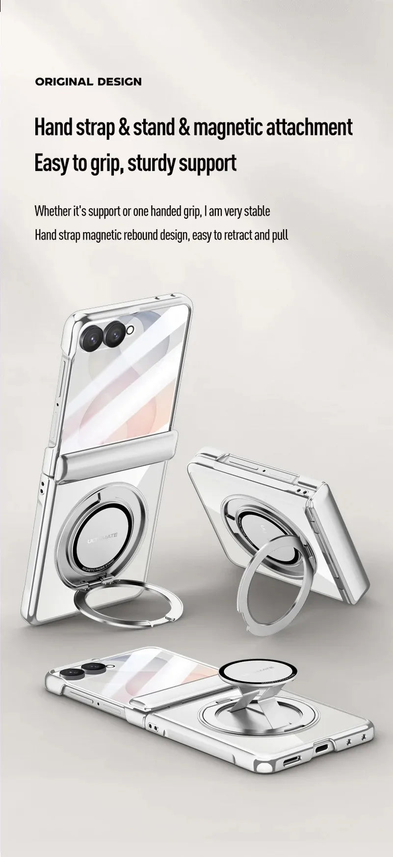 Premium Transparent Magnetic Snap-back Wristband Phone Case For Samsung Galaxy Z Flip 8 With Glass Screen Hinge Protection Cover