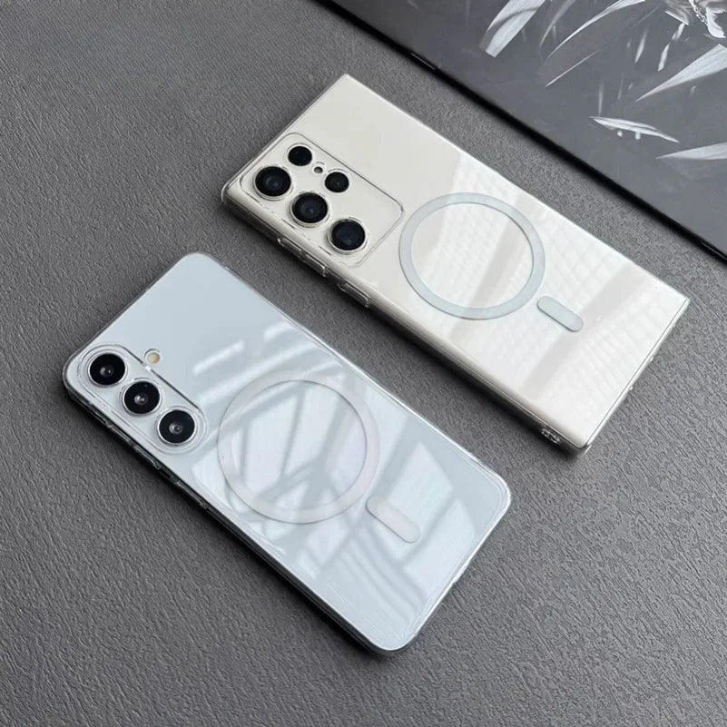Glossy Transparent Ultra Thin PC Magnetic Case for Samsung Galaxy S26 S25 S24 S23 Ultra S22 Plus Wireless Charger S25 Plus Cover