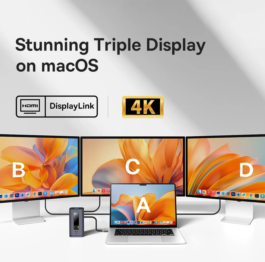 Baseus USB C Hub to DP 4K@60Hz HDMI DisplayPort 11-IN-1 Docking Station Triple Display RJ45 PD 100W For Window Mac USB 3.1 HUB