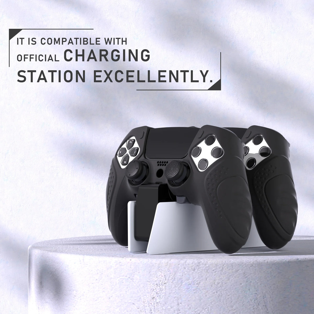 PlayVital Anti-Slip Silicone Cover for PS5 Edge Controller, Rubber Protector Case with Thumb Grip Caps - Guardian Edition Series