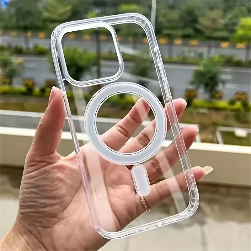 For Magesafe Magnetic Transparent Wireless Charge Case For iPhone 11 12 13 14 15 16 17 Pro Max Plus Mini Air Shockproof PC Cover