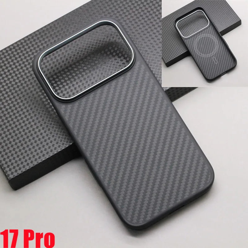 Carbon Fiber Magnetic Case TPU Soft Frame for iPhone 17 Pro Max / 17 Pro Kevlar Aramid Fiber Anti-fall Magnetic Case