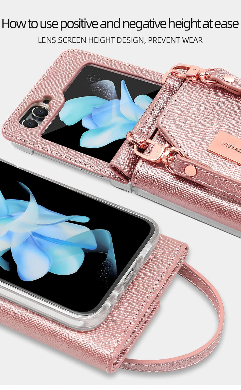 Girls Hand Strap Wallet Leather Phone Case Fit For Samsung Galaxy Z Flip 8 Flip7 6 5 4 3 5g Flip5 Flip4 Flip3 Holder Phone Cover