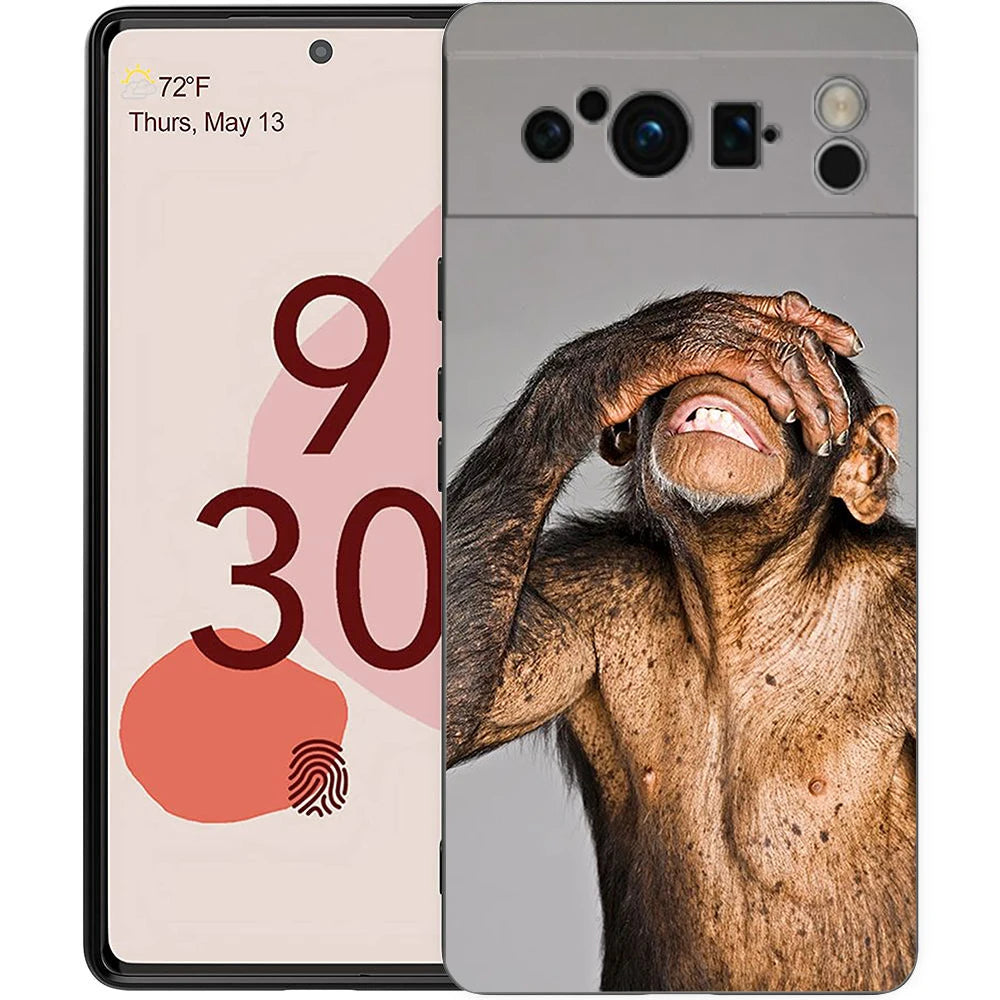 Luxury Phone Case For Google Pixel 10 9 8 9A 8A 7 7A 6 Pro XL 6A 5G Black Soft Back TPU Cover Cute Funny Monkey