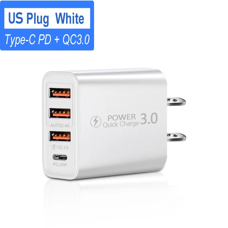 USB Type C Charger 60W PD Fast Charging Phone Charger QC3.0 Wall Power Adapter Travel Charger for iPhone Xiaomi Samsung Huawei