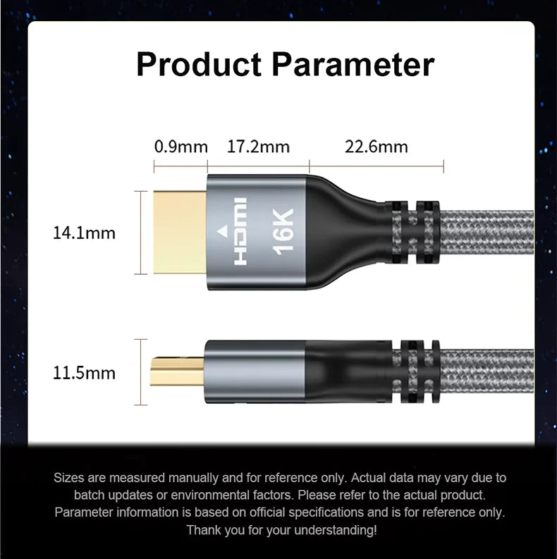 16K HDMI 2.2 Cable, 8K@120Hz HDMI Cable 10FT/3M for HDTV Box Projector PS5 Ultra High Speed Computer Cable