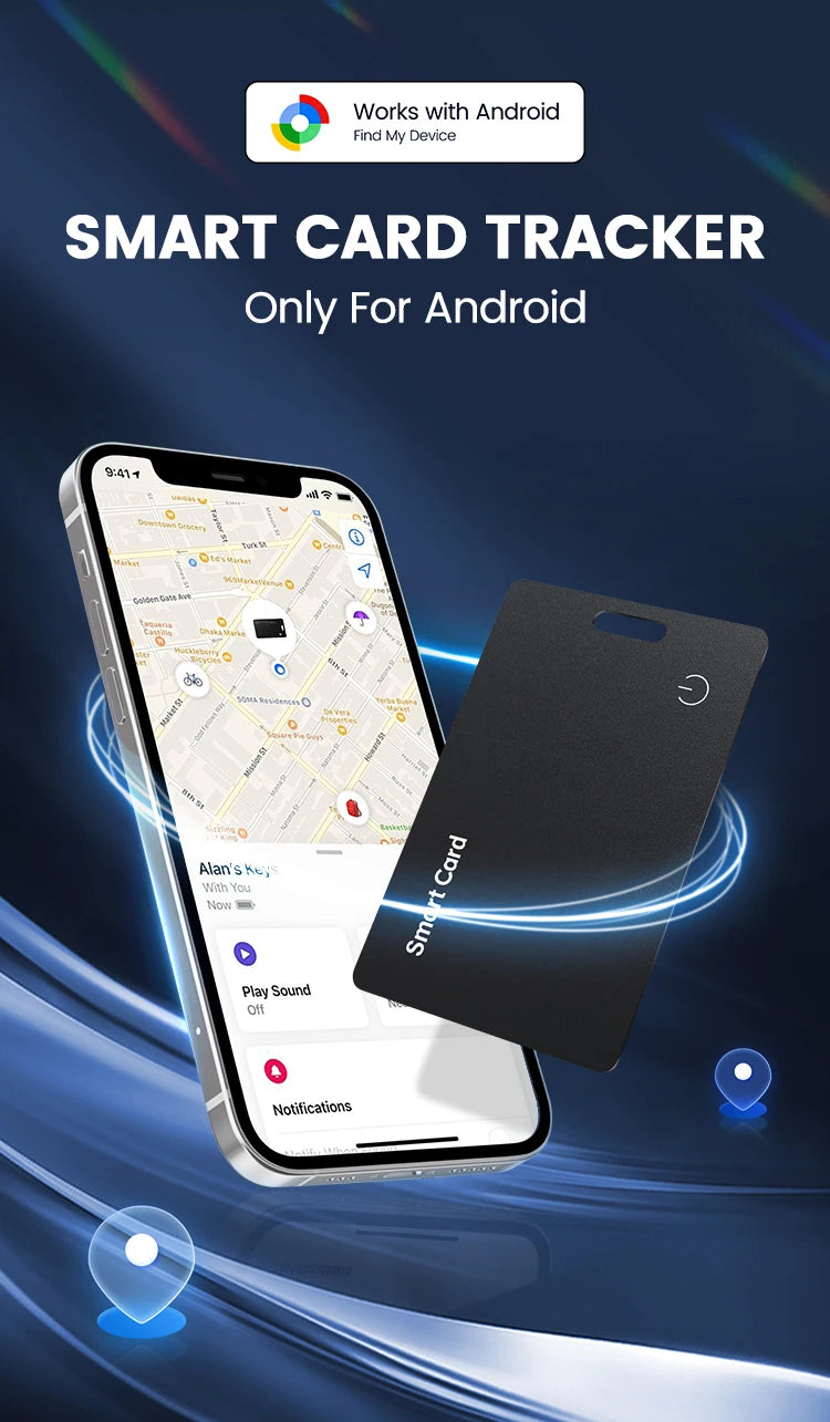 Ultra Thin Global GPS Android Tracker Card Wireless Charging Waterproof Smart Wallet Tracker Card with Google Find My Device App