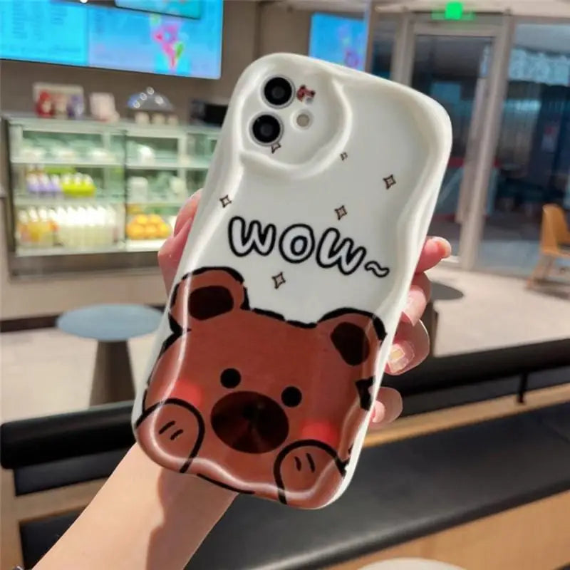Cute Sweet Bow Bear Case For Samsung Galaxy S25 Ultra S22 S21 S20 Plus S21FE S20FE S25FE A31 Cartoon Silicone Wave Side Cover