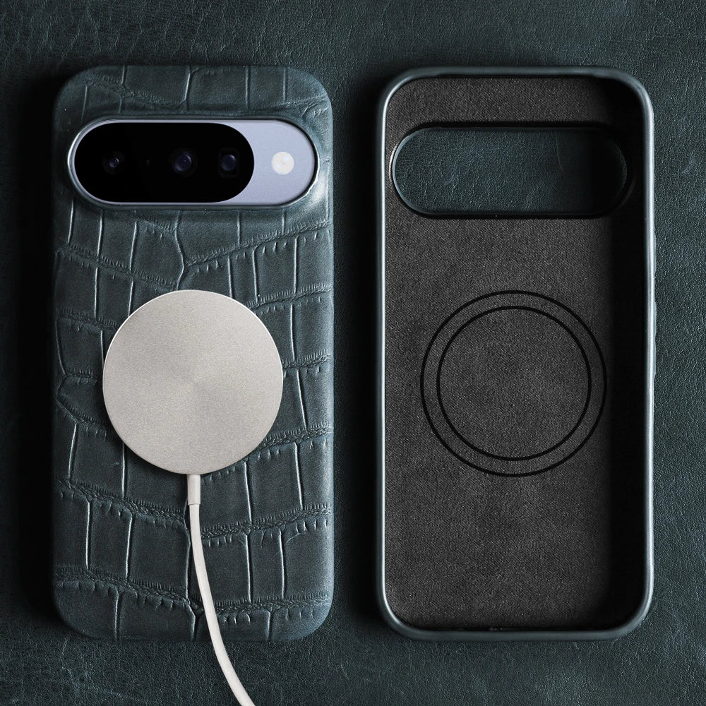 For Magsafe Case For Google Pixel 10A 10 9 Pro XL 8A 9A 7A 6A 6 7 8 Pro Crazy Horse Crocodile Genuine Leather Case Back Cover