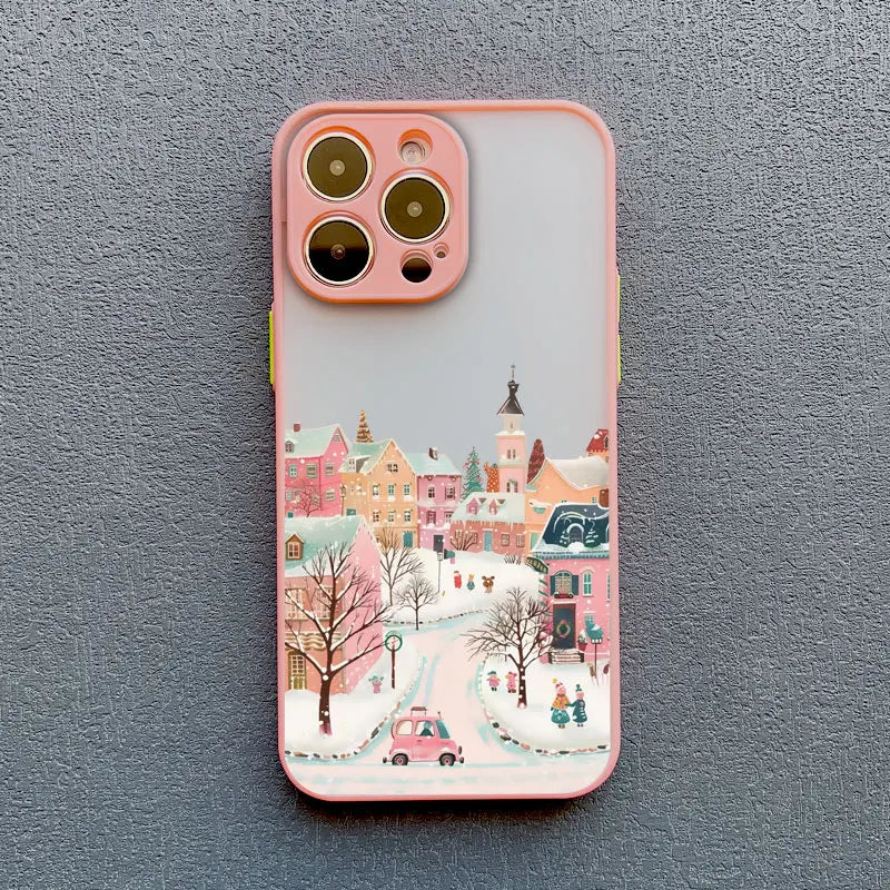 Ins Cartoon Christmas Style Phone Case For iPhone 17 16 Pro Max 15 14 13 12 11 Pro Max XR XS X 16 Plus Streetscape Phone Covers