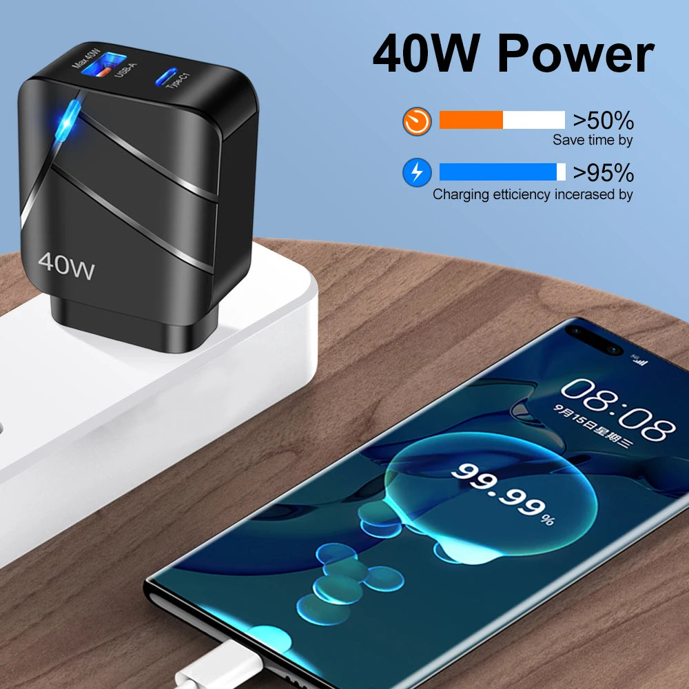 AIXXCO USB PD Quick Charge 28W 40W USB Charger QC3.0 2A Fast Wall Charger Mobile Phone Charger for Samsung Xiaomi iPhone 12