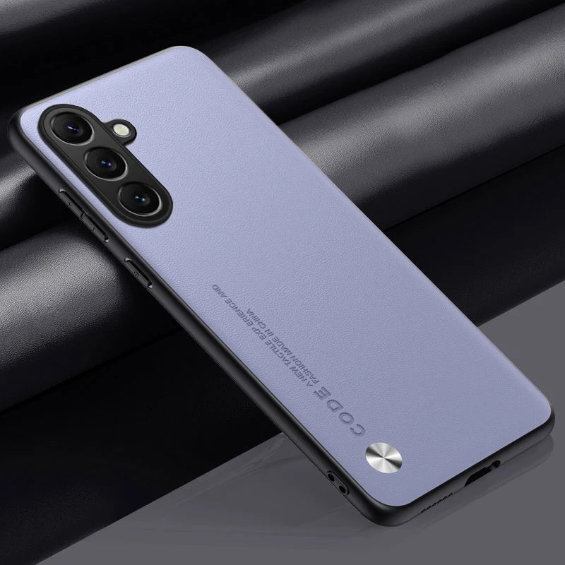 For Samsung S25 Edge S24 S23 S22 S21 S20 FE Plus Note 20 Ultra Plain PU Leather Silicone Protection Cover Shockproof Hard Bumper