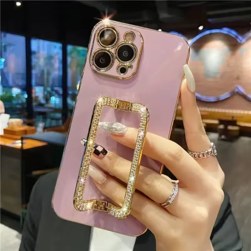 Glitter Diamond Bracket Phone Case for Samsung Galaxy S25 S24 Ultra Plus FE S23 S22 S21 S20 Note 20 10 Pro INS Korea Soft Cover