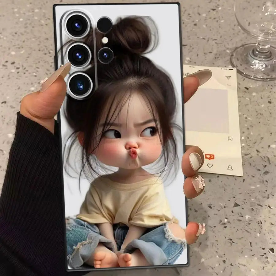 Pouting For Cuteness Girl Case for Samsung Galaxy S26 Ultra S20 FE S21 S22 Note 20 10 S25 Plus S24 S23 Phone Cover