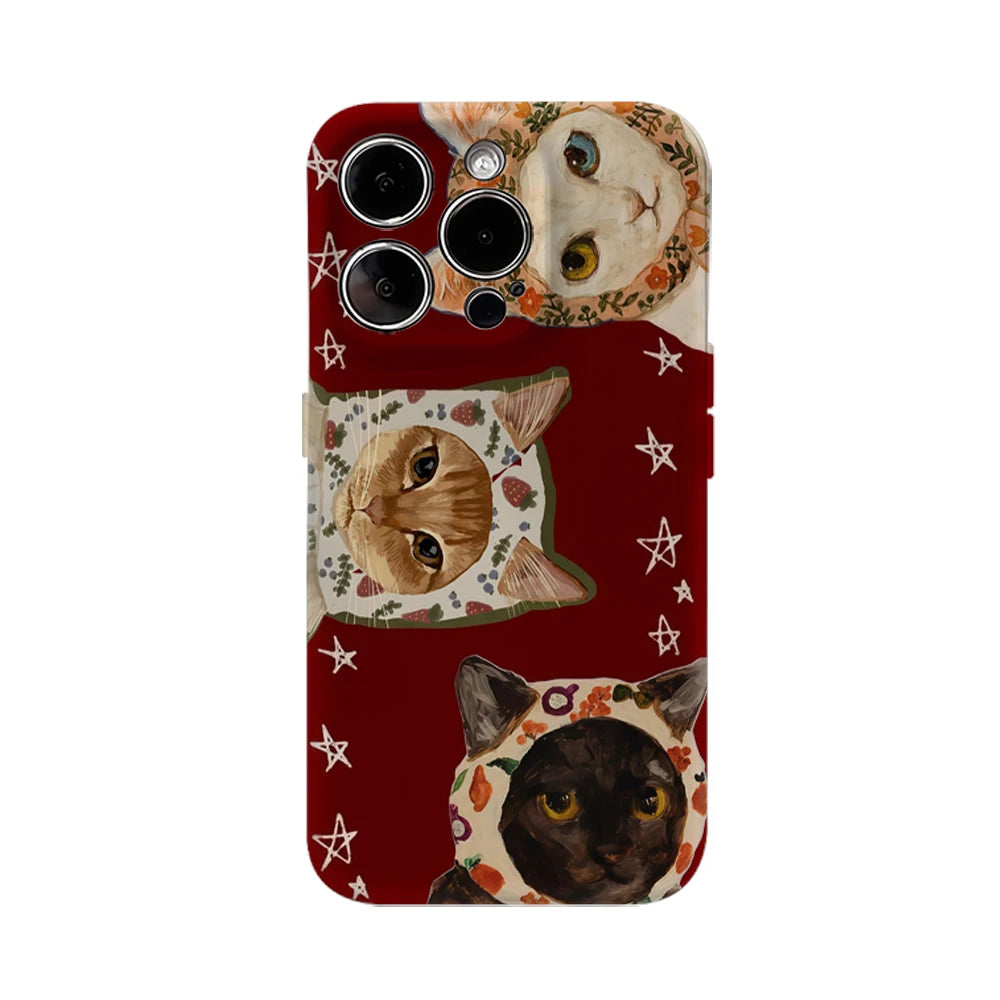 Whimsical Cats in Bonnets IPhone17 Must-Haves Phone Case for IPhone 17 16 15 14 13 12 11 Pro Max Plus Double-layer Back Cover