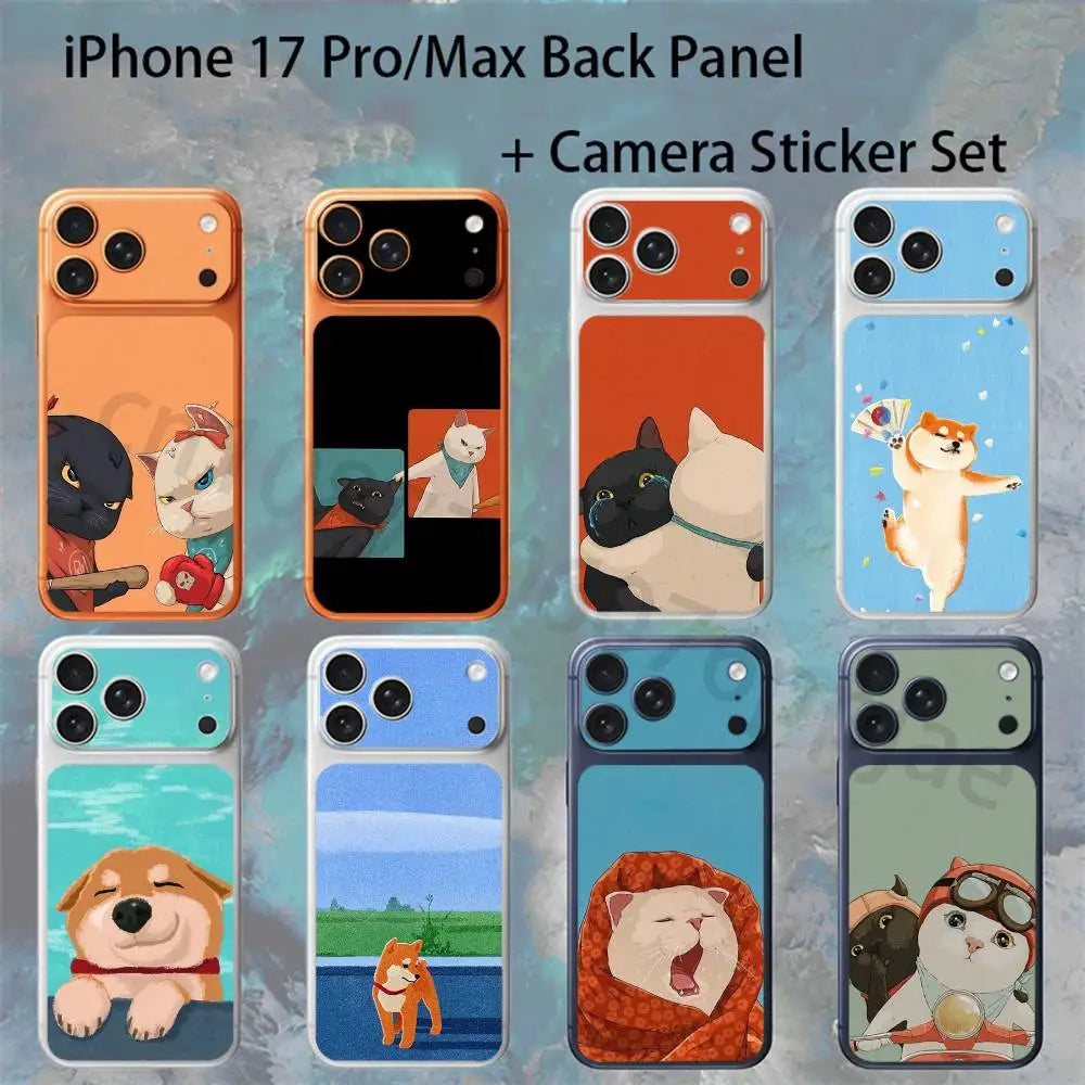 Cute pet illustrations For iPhone 17 pro Max/17 pro Full Cover Decal Skin Wrap Colorful Rear Protective Sticker Film