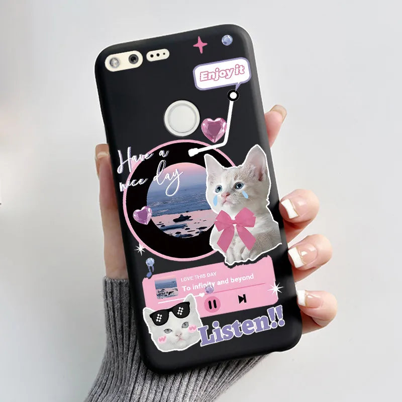 For Google Pixel 1 Case Aesthetic Cute Cat Shockproof Silicone TPU Soft Back Cover for Google Pixel 1 Pixel1 XL Phone Case Coque