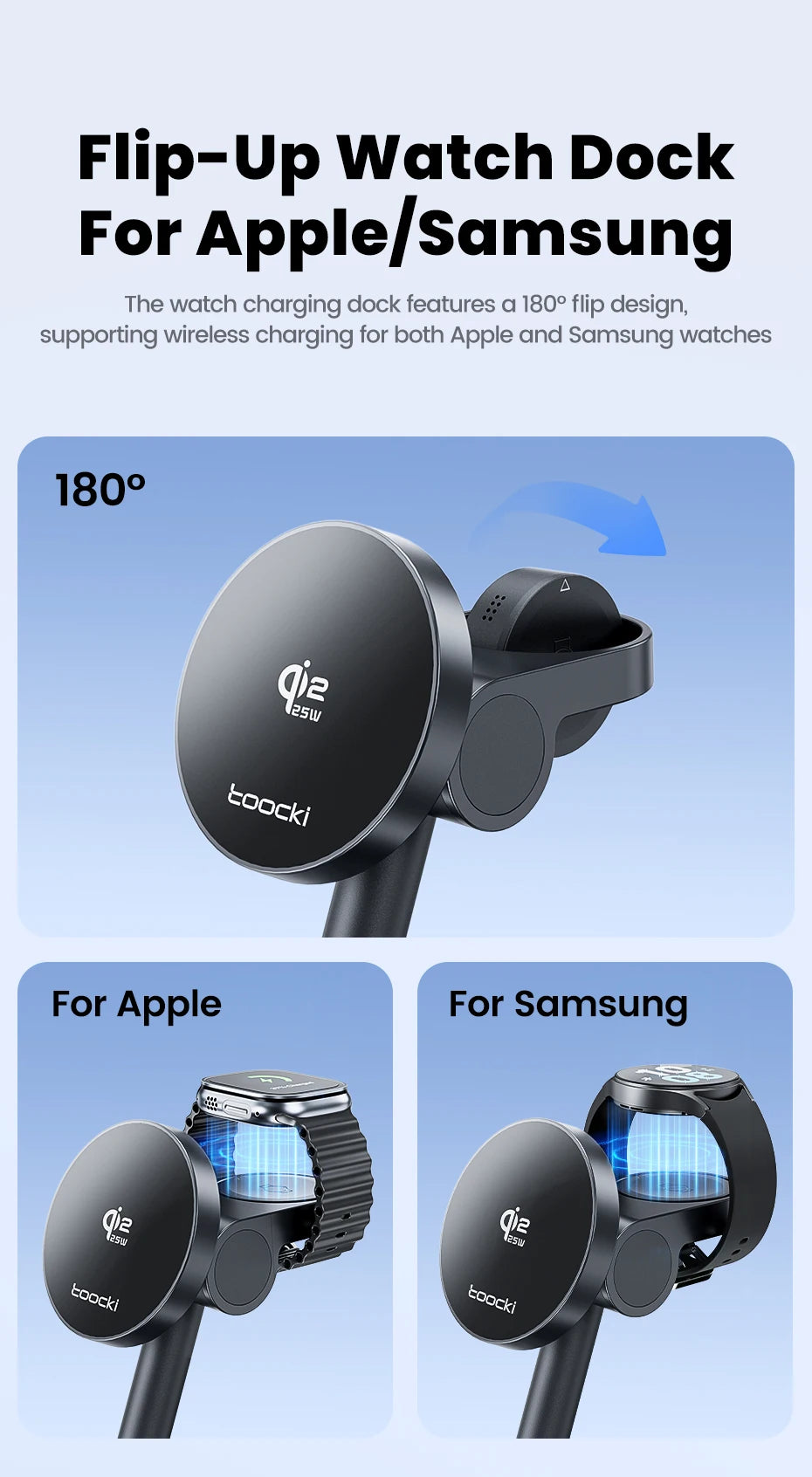 Toocki 3-in-1 Magnetic Wireless Charger 25W Qi2.2 Fast Charging Desktop Wireless Stand For iPhone 15 16 17 Apple Watch Earbuds