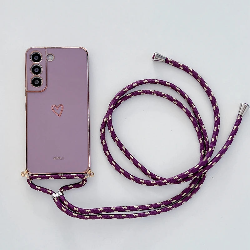 Crossbody Lanyard Strap Plating Case For Samsung Galaxy A53 A73 A33 A52 A52S A72 A32 A51 4G 5G S22 S21 S20 Fe Plus Ultra Cover