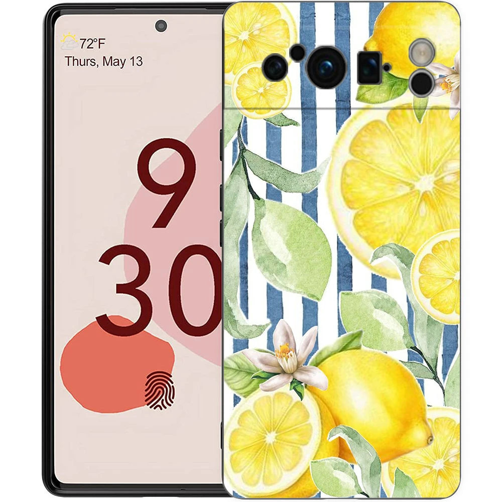 Summer Fruits Lemon Print Phone Case For Google Pixel 10 9 8 7 Pro 9A 8A 7A 6A 6 Pro XL Soft TPU Bumper Black Cover