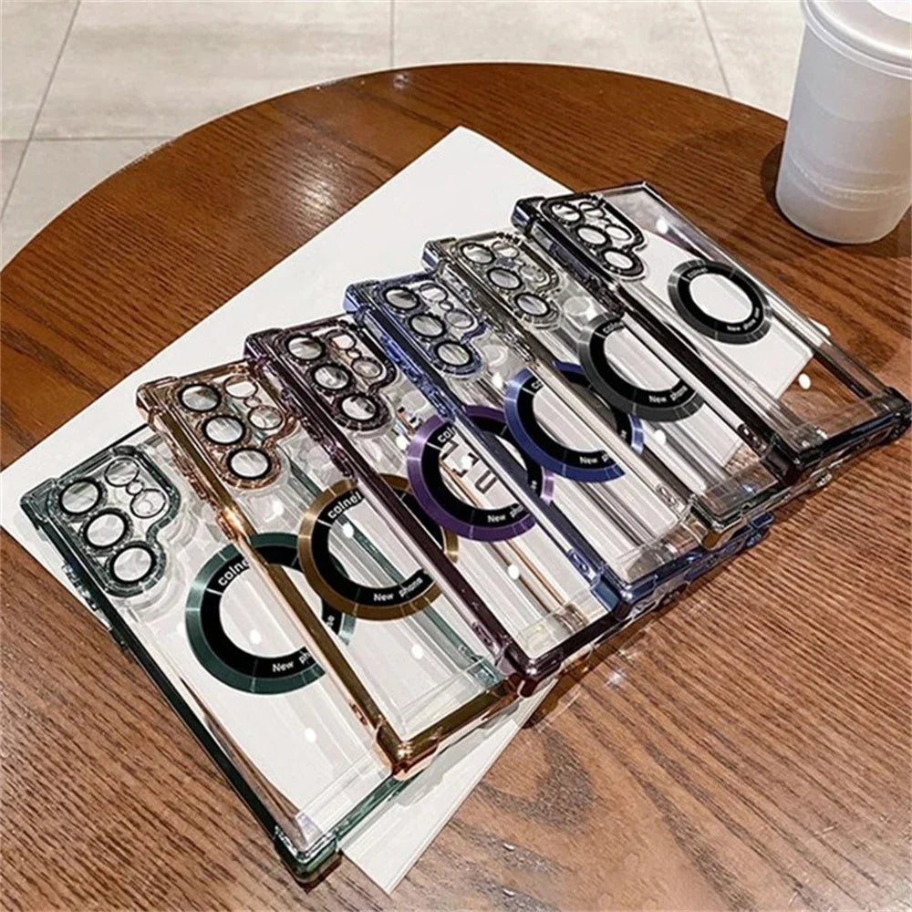 Luxury Magsafe Plating Case For Samsung Galaxy S25 Edge S24 Ultra S23 FE S22Plus S21 20 Shockproof Transparent Bumper Back Cover
