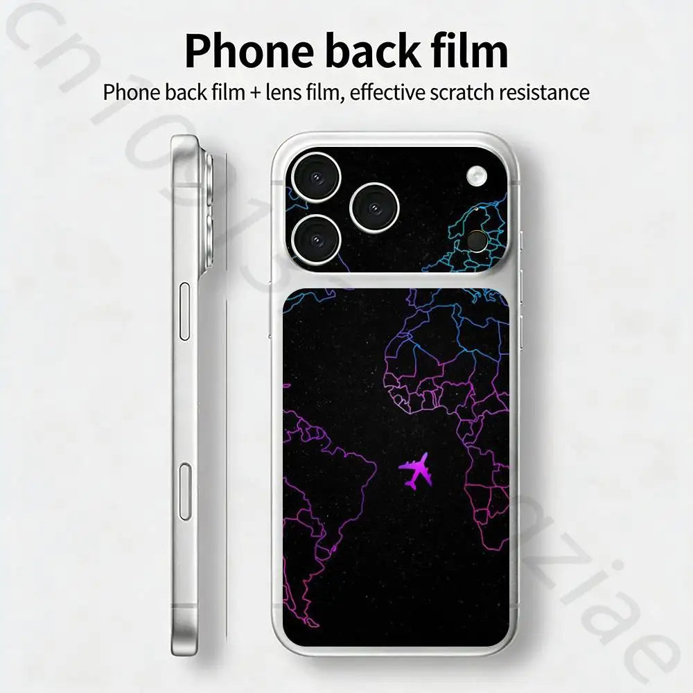 Airplane Map   For iPhone 17 pro Max /17 pro Full Cover Decal Skin Wrap 3D Colorful Rear Protective Sticker Film