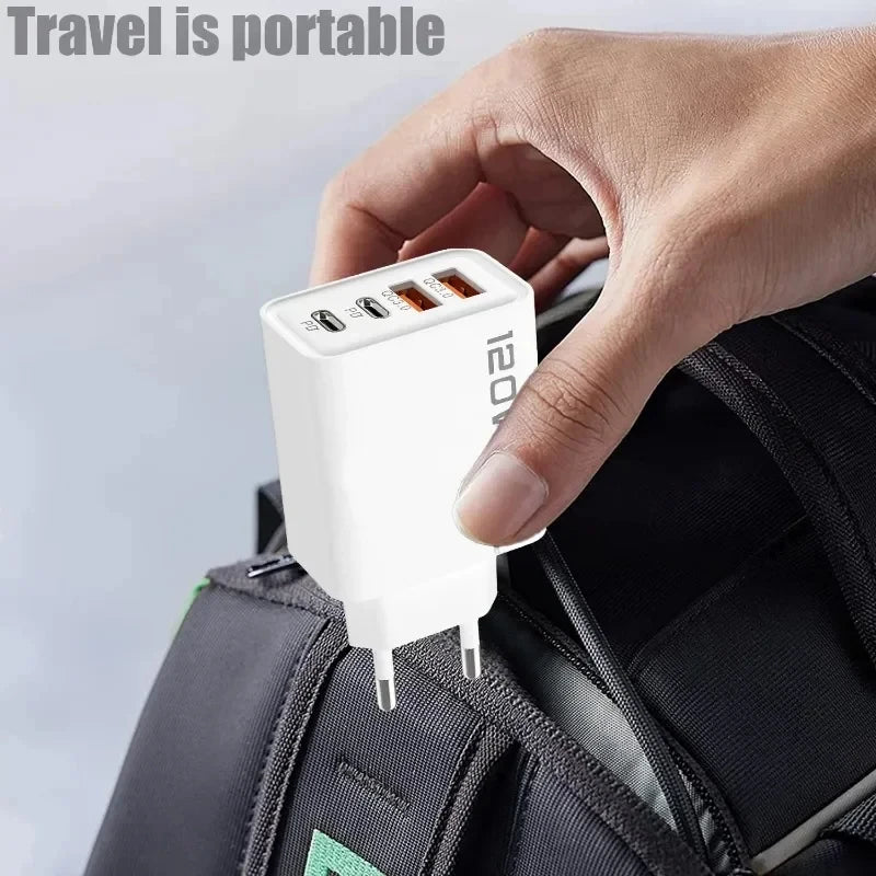 120W 4 Port USB Type C Charger Fast Charging Data Cable USB Phone Charger Adapter for Samsung iPhone Xiaomi Huawei Wall Charger