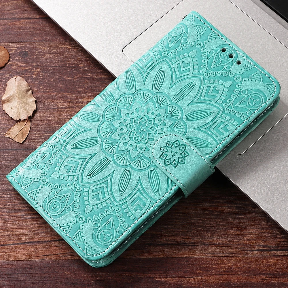 Magnetic Leather Wallet Flip Case for Samsung Galaxy S26 S25 Edge S24 S23 S22 S21 S20 S10 S10e S9 S8 Plus FE A07 Cover Sunflower