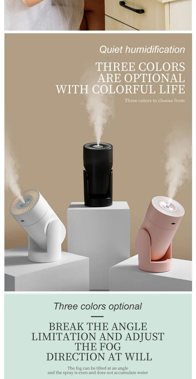 "360° Oscillating Humidifier & Air Purifier: Smart Desktop Mist Control with Ultra-Quiet USB Operation"
