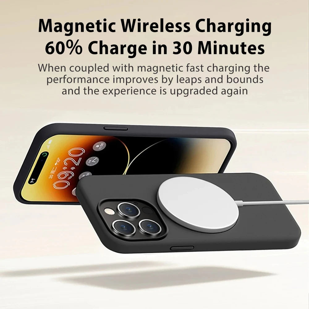 For Magsafe Liquid Silicone Case For iPhone 15 14 13 12 11 Pro Max Plus Wireless Charging Soft Back Cover Shockproof Accessories