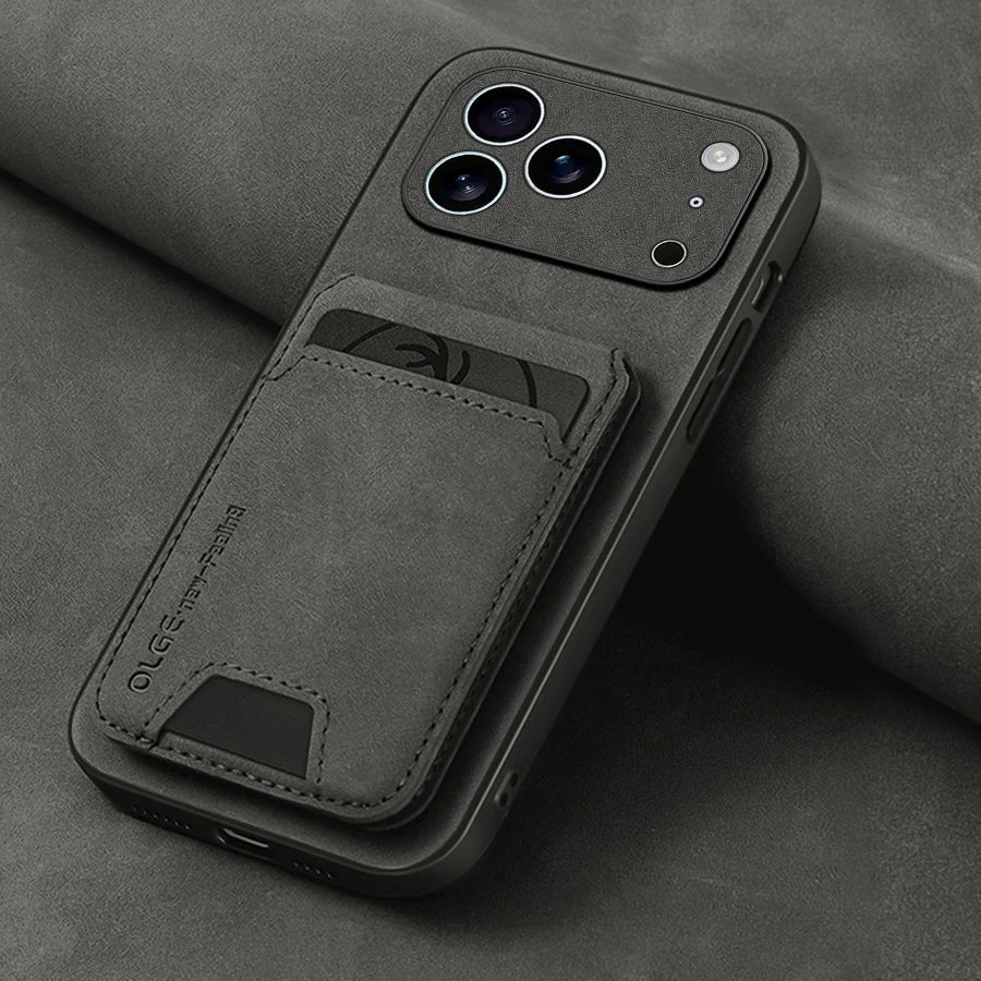 Luxury Synthetic Leather Card Bag Holder phone Case for iPhone 17 16 E 15 13 14 Pro Max Leather Card Slot Bag Protective Cover