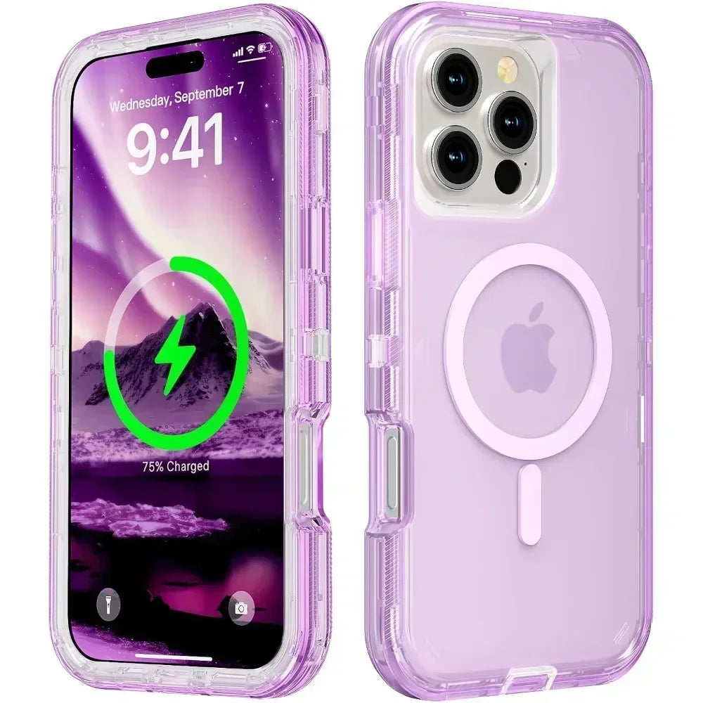 Rugged OTT Armor Magnetic Wireless Charging Clear Case for IPhone 17 Air 16 15 14 Plus 13 12 Pro Max Enhanced Shockproof Cover
