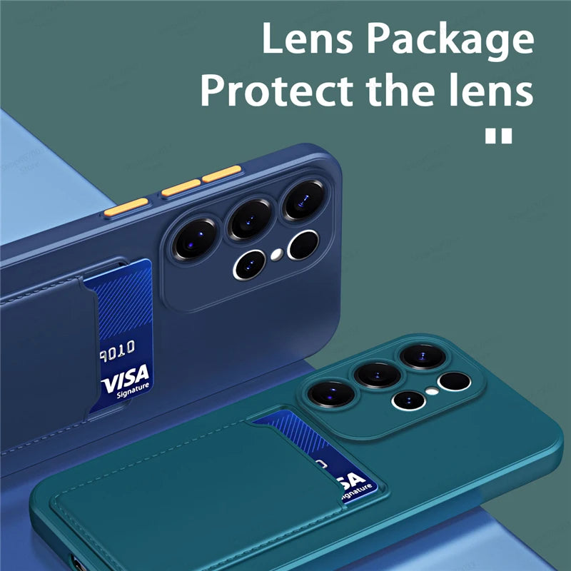 Liquid Silicone Case For Samsung Galaxy S26 S25 S24 S23 S22 S21 Ultra Plus FE Edge Card Holder Case For Samsung A57 A56 A55 A54