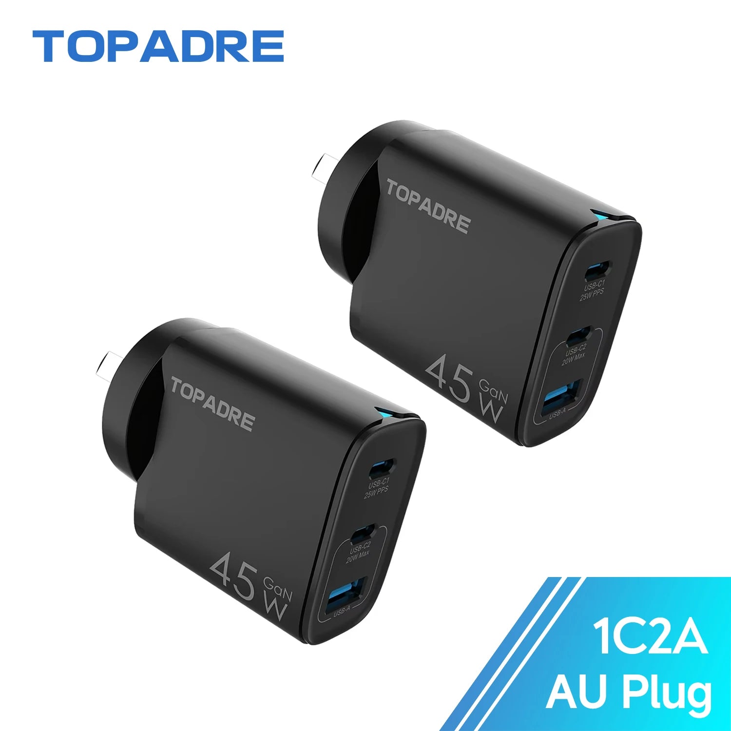 2-Packs 3in1 45W USB Charger Fast Charge QC 3.0 Wall Charging For iPhone Samsung Xiaomi Mobile EU US AU  Plug Adapter Travel