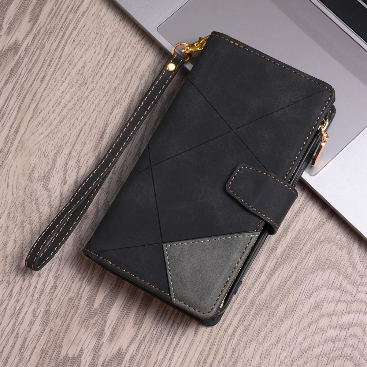 Zipper Flip Leather Case For iPhone 16 17 Pro Max Air 16E 15 14 13 12 11 Pro Max Plus Business Wallet Card Slot Phone Cover