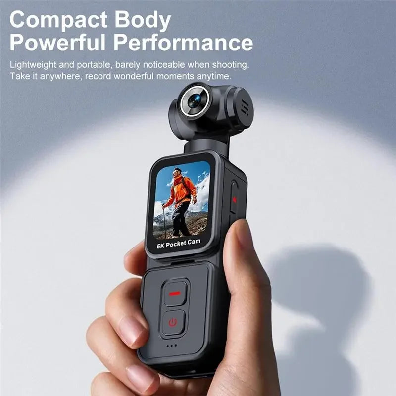 5K Mini Camera Anti-shake Sport Cam with Face Detection Automatic Rotating Lens Vlogging Body Camera with Rotatable Touch Screen