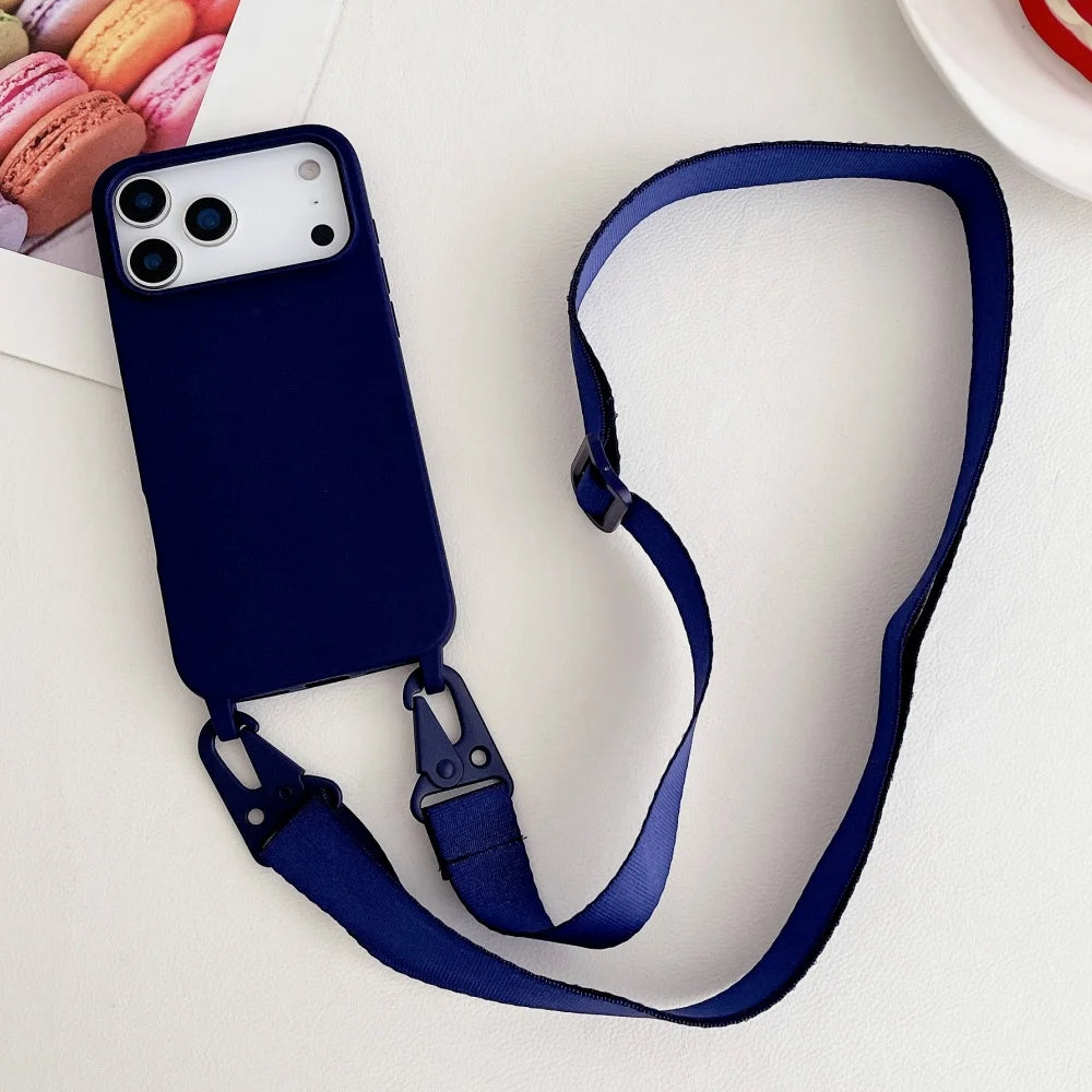 Crossbody Necklace Strap Lanyard Matte Silicone Case For iPhone 17 16 15 14 Pro Max 11 12 13 XR X XS 8 Plus SE Shockproof Cover