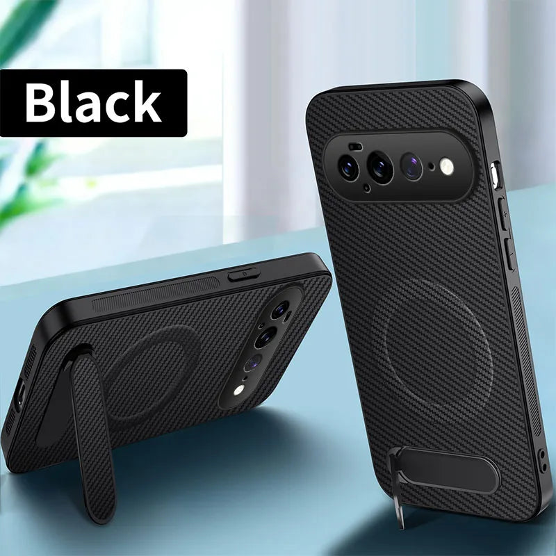 Carbon Fiber Leather Phone Case for Google Pixel 11 10 9 Pro XL 6A 7A 8A 9A 10A 7 8 Pro Magnetic Wireless Charging Bracket Cover