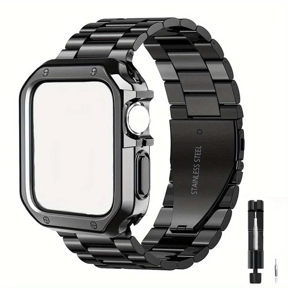 Stainless Steel Watch Strap For Apple Watch Band 49mm 46mm 44 45 41 40mm Metal Band For iwatch Series 10 9 8 7 6 Shockproof Case