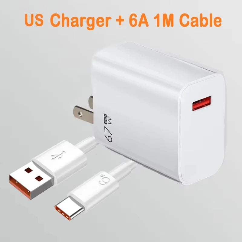 67W Fast Charger GaN USB Type C Power Adapter with Type C Cable USB High Speed Wall Charger For Xiaomi 17 15 14 Ultra Redmi Note