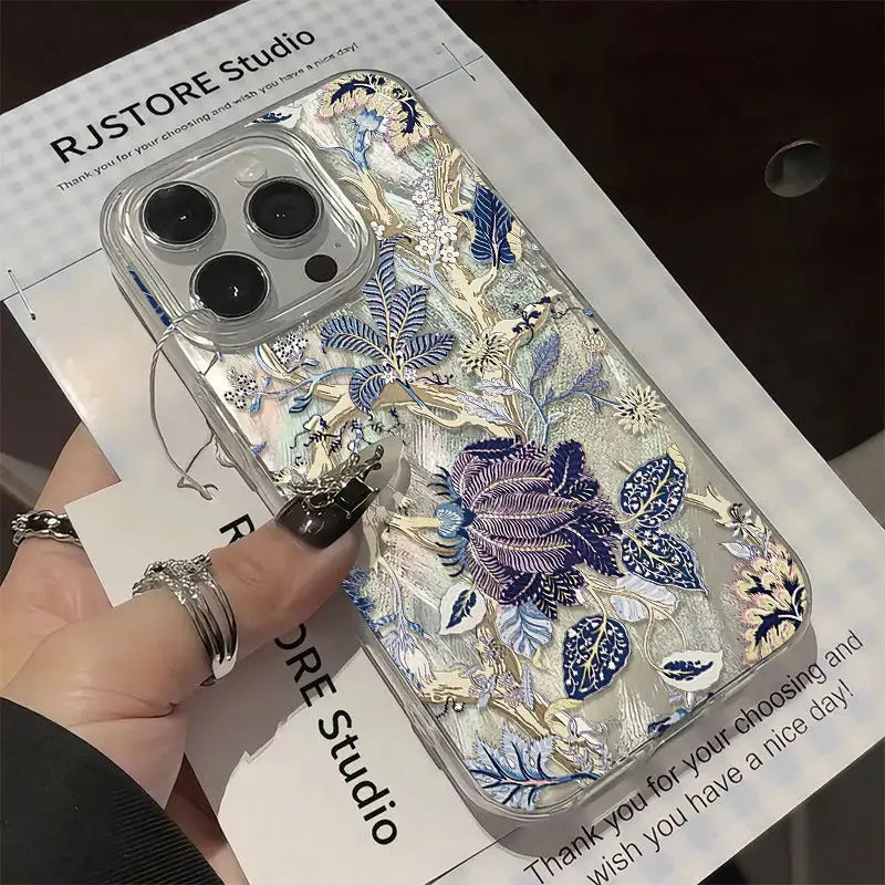 Fashion Retro Artistic Flower Phone Case For iPhone 17 16 15 14 13 12 11 Pro Max XR XS MAX 7 8 PLUS INS Shake Proof Laser Cover
