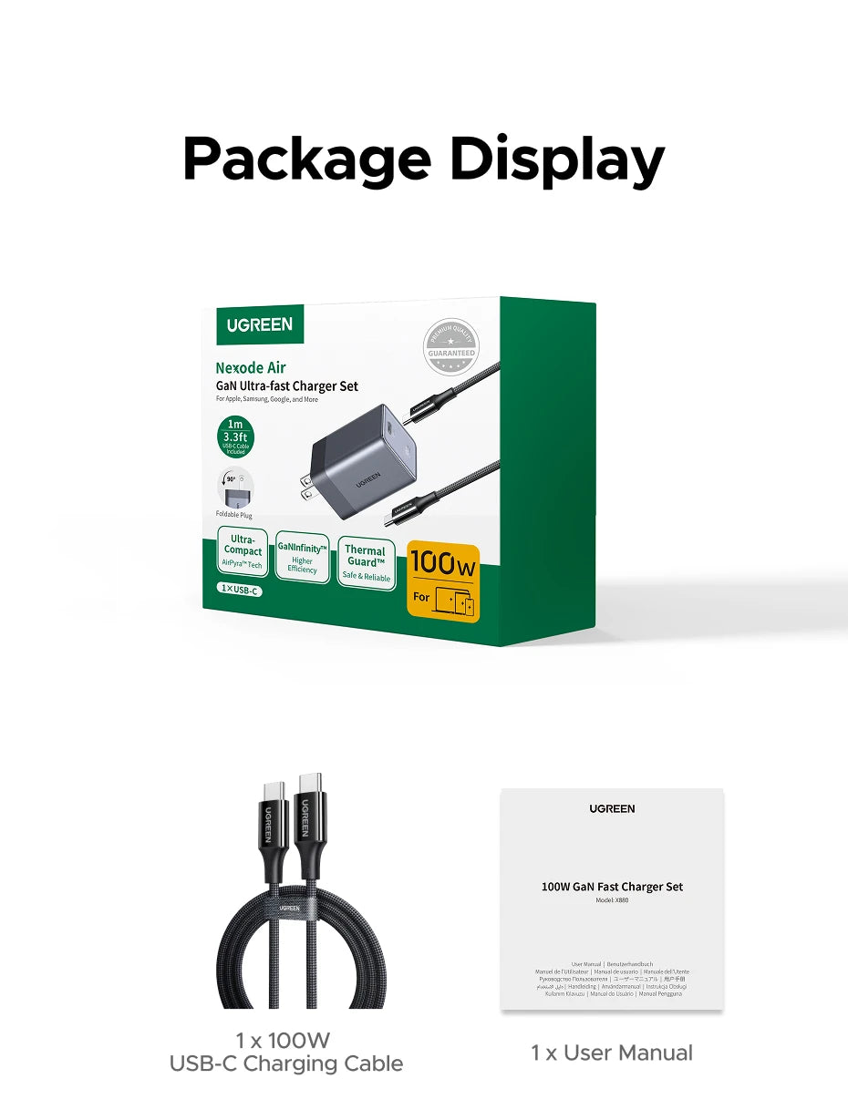 【Ultra Mini-US Plug】UGREEN Nexode Air 100W 65W 45W GaN Charger PD3.0 QC4.0 PPS For Macbook Laptop iPhone 17 16 Samsung S26 iPad