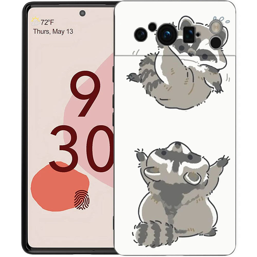 Raccoon Phone Case For Google Pixel 10 9 8 7 6 Pro XL 9A 8A 6A 7A 5G Soft Shockproof TPU Black Cover