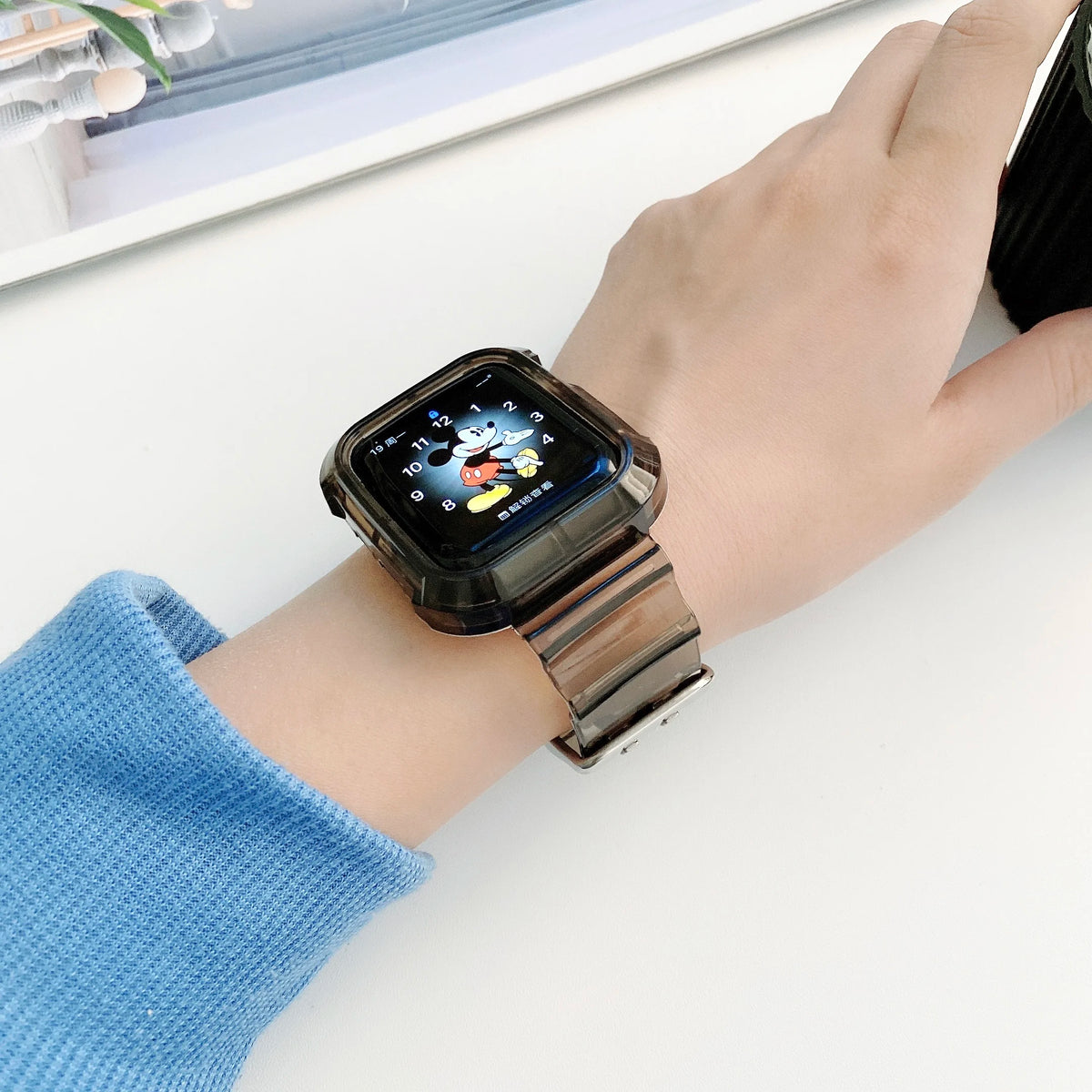 Clear Band + Case for Apple Watch Series 9 8 7 6 SE 5 49mm 45mm 44mm 38mm 41mm Transparent for iwatch 10 46mm 42mm Plastic Strap