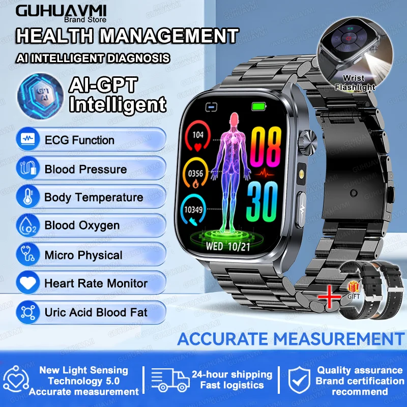 2026 New Accurate ECG Smart Watch Heart Health Analysis Blood analysis Blood Lipid Blood Pressure BT call Smart Watches For Men
