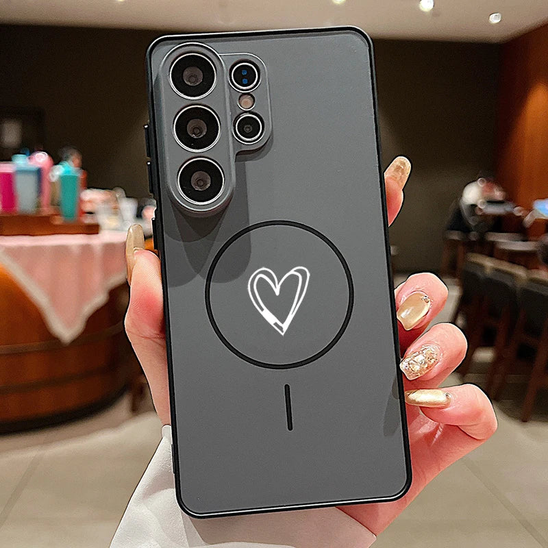 Love Heart Print Magnetic Phone Case For Samsung Galaxy S26 S25 S24 S23 Ultra S25 FE A57 A37 A17 A56 A55 A36 A16 A15 5G PC Cover