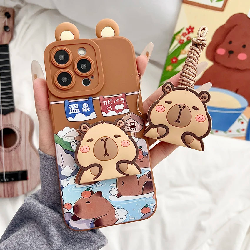 For Samsung Galaxy S8 S9 S10 S20 S21 S22 S23 S24 S25 Plus Ultra FE Note 9 10 20 Ultra Plus Ears Capybara Case With Ornaments