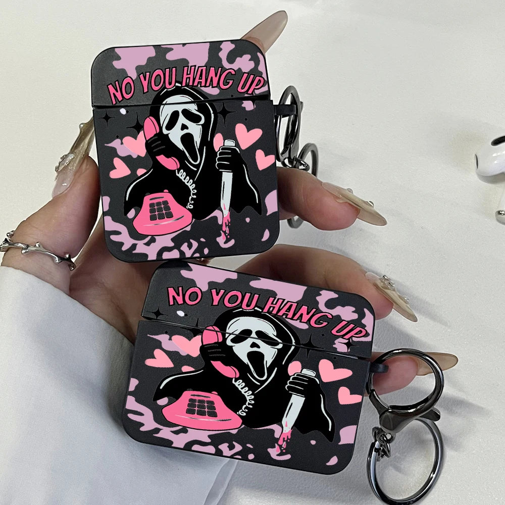 Pink Ghostface Hard Earphone Case for AirPods 1or2, 3, 4, Pro2/Pro Case Stylish Bluetooth Headset Protective Cover with Keychain