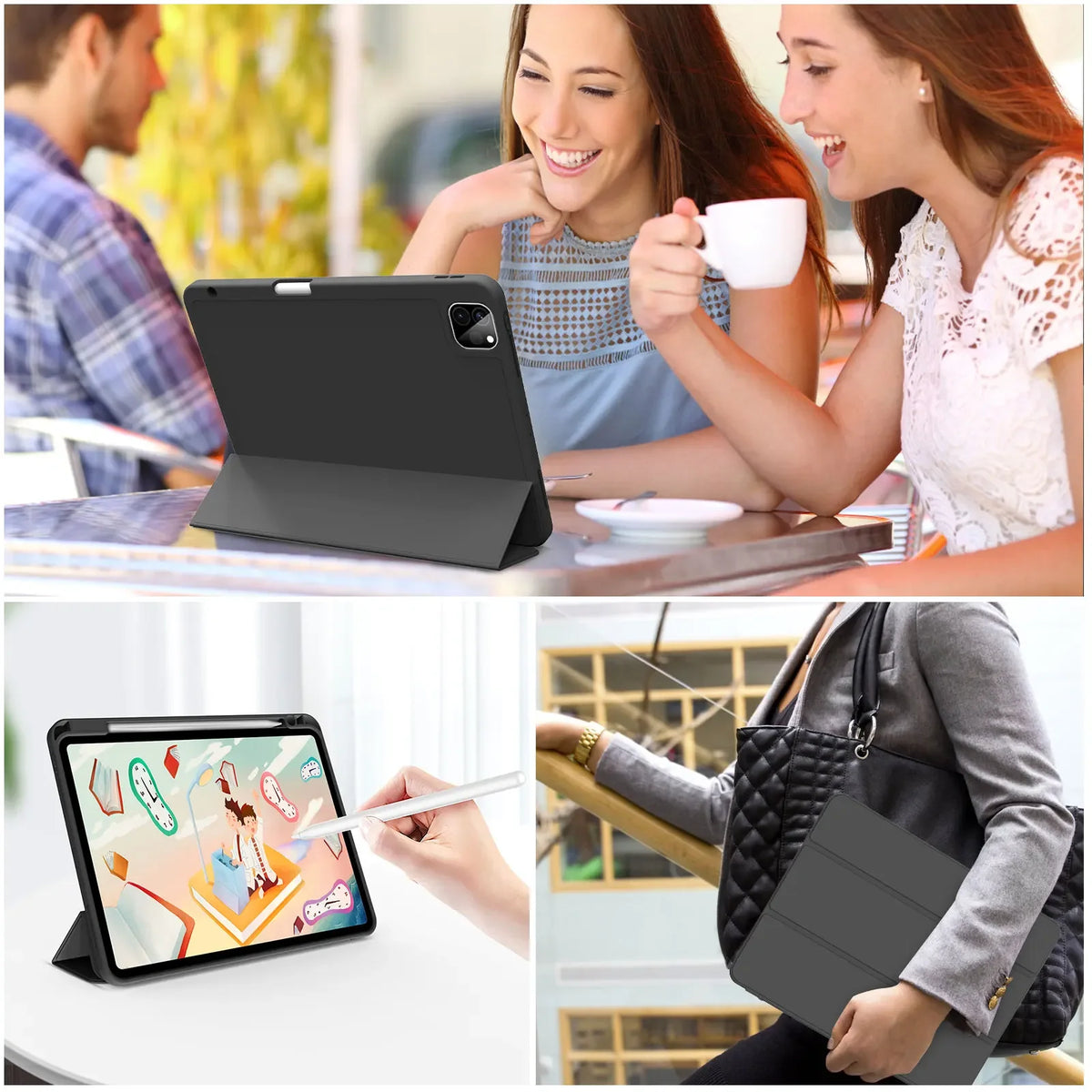 For iPad Pro 11 inch 4/3/2th Generation with Pen Slot Case,For iPad Pro 11-inch(M4)2024 Trifold Stand TPU Soft Back Tablet Cases